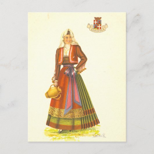 ヴィンテージサルデーニャ産の若い女性はがき ポストカード (正面)