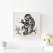 ヴィンテージサル喫煙とパイプサル動物 スクエア壁時計 (ホーム)