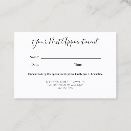 ヴィンテージサロン事業 予約カード (正面)