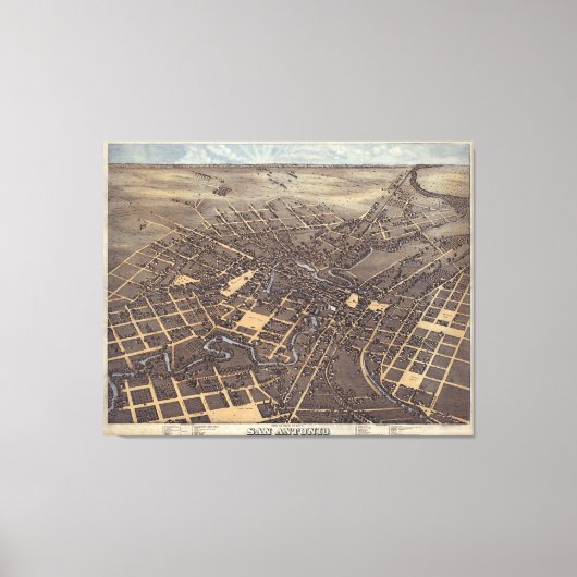 ヴィンテージサンアントニオTXの地図(1873) キャンバスプリント (正面)