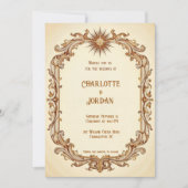 ヴィンテージサンアンドスター結婚式招待状暖色 招待状 (正面)