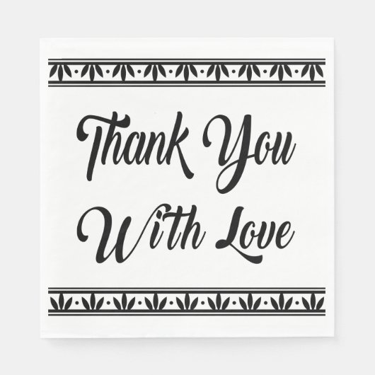 ヴィンテージサンキューブラック&ホワイトフローラ スタンダードランチョンナプキン (正面)