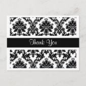 ヴィンテージサンキュー白黒ダマスクフローラ ポストカード (正面)