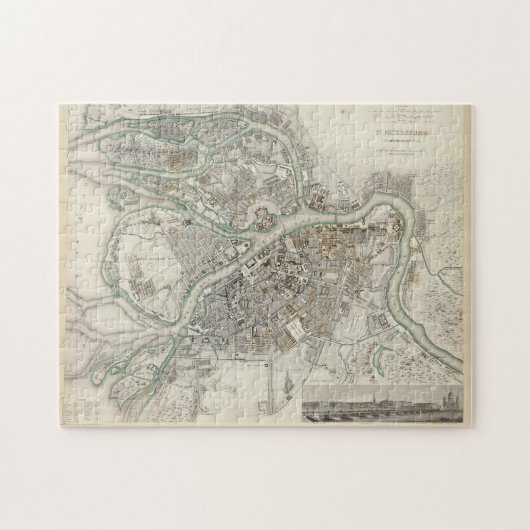 ヴィンテージサンクトペテルブルクの地図（1834年） ジグソーパズル (横)