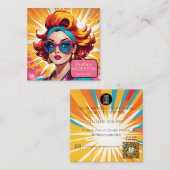 ヴィンテージサングラスショップレトロポップ・アートのアートレディーウーマン スクエア名刺 (正面/裏面)