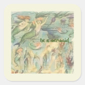 ヴィンテージサンゴとクラゲの人魚航海の スクエアシール (正面)