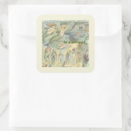 ヴィンテージサンゴとクラゲの人魚航海の スクエアシール (バッグ)