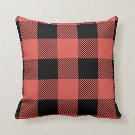 ヴィンテージサンゴとブラックバッファロープレイド クッション