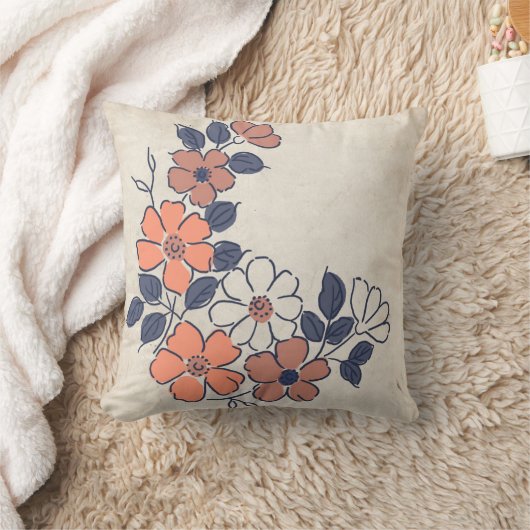 ヴィンテージサンゴと海軍のフローラ結婚ズ クッション (ブランケット)