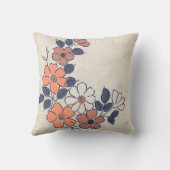 ヴィンテージサンゴと海軍のフローラ結婚ズ クッション (裏面)