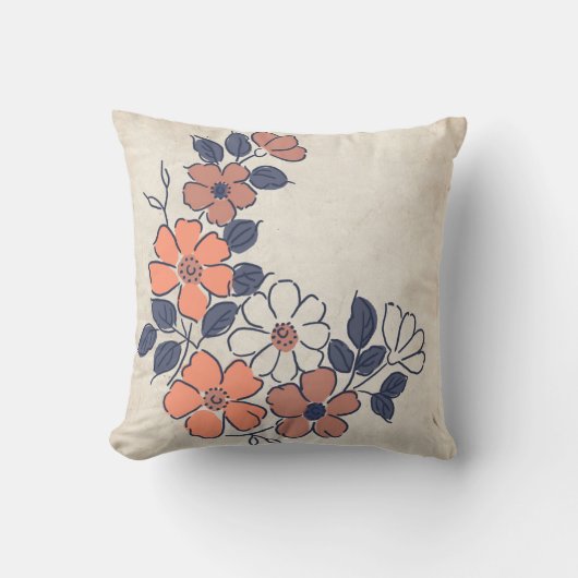 ヴィンテージサンゴと海軍のフローラ結婚ズ クッション (正面)