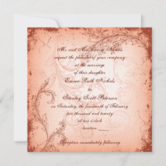 ヴィンテージサンゴの巻葉が繁茂結婚する 招待状 (正面)