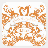 ヴィンテージサンゴの白鳥の愛結婚の鳥のアザラシ スクエアシール (正面)