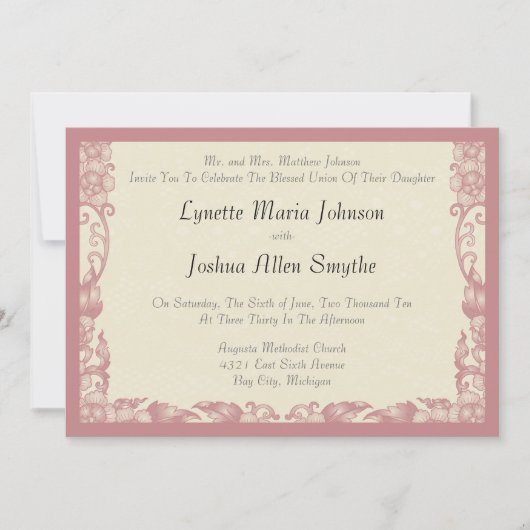 ヴィンテージサンゴバラアイボリークリーム結婚式招待状 招待状 (正面)