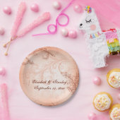 ヴィンテージサンゴ巻葉繁茂秋の結婚式 ペーパープレート (パーティー)