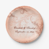 ヴィンテージサンゴ巻葉繁茂秋の結婚式 ペーパープレート (正面)