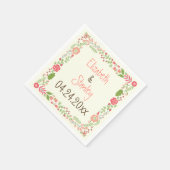 ヴィンテージサンゴ縁どモダン結婚フローラ スタンダードカクテルナプキン (角)