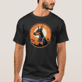 ヴィンテージサンセットとドーベルマン レトロ Tシャツ
