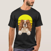 ヴィンテージサンセットイングリッシュトイスパニエル犬ドッグ Tシャツ (正面)