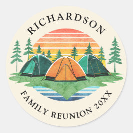 ヴィンテージサンセットキャンパーソナライズされたピングファミリー懇親会 ラウンドシール
