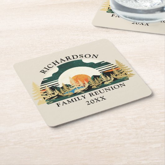 ヴィンテージサンセットキャンピングバケーションファミリー懇親会 スクエアペーパーコースター (アングル)