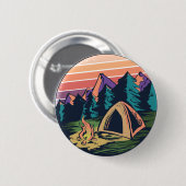 ヴィンテージサンセットキャンピングマウンテンシーンデザイン 缶バッジ (正面&裏面)