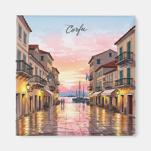 ヴィンテージサンセットコルフギリシャ マグネット (正面)