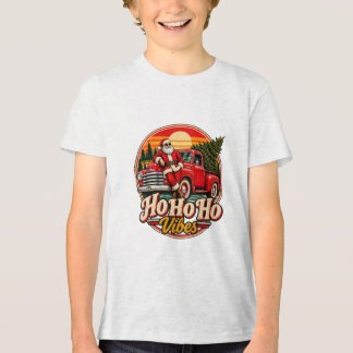 ヴィンテージサンセットサンタクロース赤いトラックホホホの雰囲気 トライブレンドＴシャツ