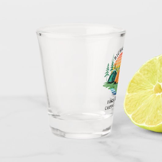 ヴィンテージサンセットパーソナライズされたキャンピングファミリー懇親会 ショットグラス (左)