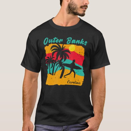 ヴィンテージサンセットビーチサーフィンアウターバンクスカロライナ Tシャツ (正面)