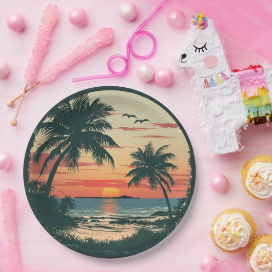 ヴィンテージサンセットビーチトロピカルパーティーお祝い ペーパープレート (パーティー)