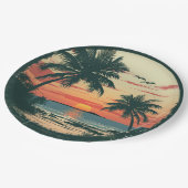 ヴィンテージサンセットビーチトロピカルパーティーお祝い ペーパープレート (アングル)