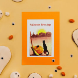 ヴィンテージサンセットブラックキャットパンプキンハロウィーン シーズンカード