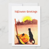 ヴィンテージサンセットブラックキャットパンプキンハロウィーン シーズンカード (正面)