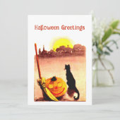 ヴィンテージサンセットブラックキャットパンプキンハロウィーン シーズンカード (スタンド正面)