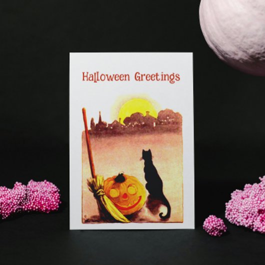 ヴィンテージサンセットブラックキャットパンプキンハロウィーン シーズンポストカード