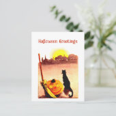 ヴィンテージサンセットブラックキャットパンプキンハロウィーン シーズンポストカード (スタンド正面)