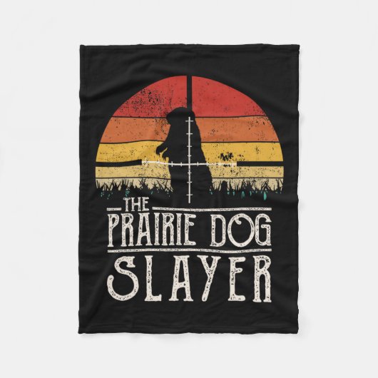 ヴィンテージサンセットプレーリードッグ狩りプレーリードッグスラ フリースブランケット (正面)