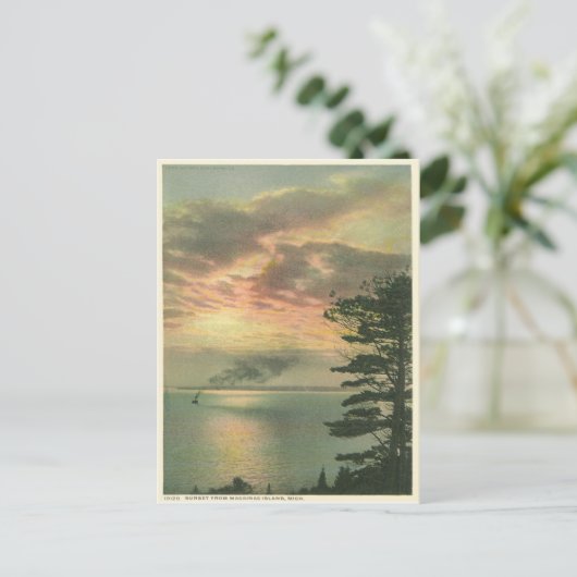 ヴィンテージサンセットマッキナックアイランドミシガン ポストカード (スタンド正面)