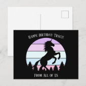 ヴィンテージサンセットユニコーンが立ち上がる 名前 日付 誕生日 ポストカード (正面/裏面)