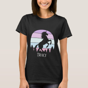 ヴィンテージサンセットユニコーン飼育名日付誕生日 Tシャツ