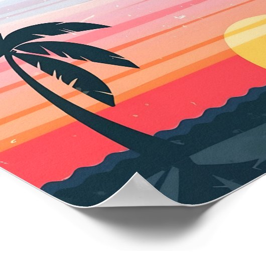 ヴィンテージサンセットランドスケープイラストレーションオレンジブルー ポスター (角)