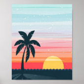 ヴィンテージサンセットランドスケープイラストレーションオレンジブルー ポスター (正面)