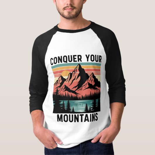 ヴィンテージサンセット山の風景イラスト Tシャツ (正面)