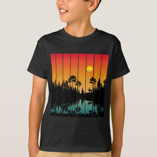 ヴィンテージサンセット森の日の出風景 Tシャツ (正面)