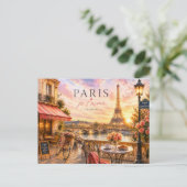 ヴィンテージサンセット水彩画パリフランス旅行 シーズンポストカード (スタンド正面)