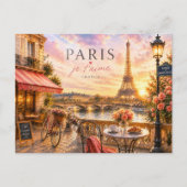 ヴィンテージサンセット水彩画パリフランス旅行 シーズンポストカード (正面)