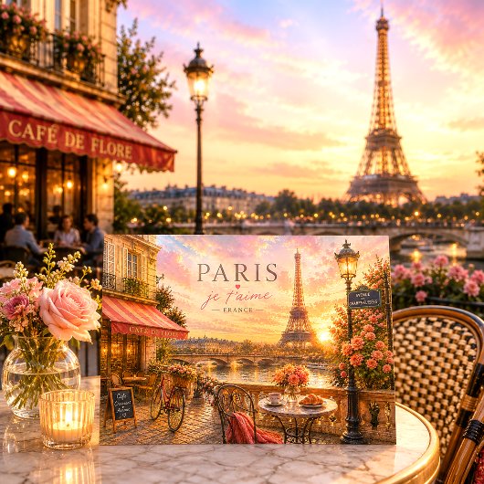 ヴィンテージサンセット水彩画パリフランス旅行 シーズンポストカード