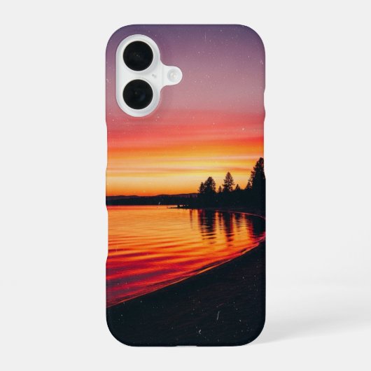 ヴィンテージサンセット湖の反射 iPhone 16ケース (裏面)