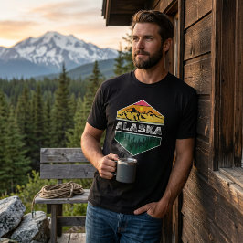 ヴィンテージサンセット アラスカ ネイチャー スシーンイラスト Tシャツ